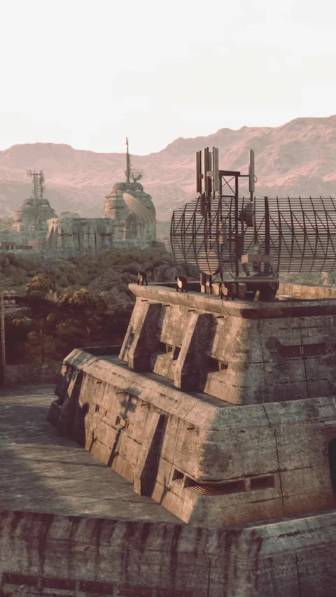 Old military structure on a hill during sunset in a desolate landscape 動画素材 341253268