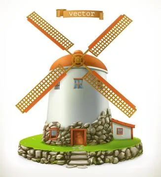 Old mill. 3d vector icon Stock Illustration