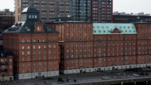 Old mill building "Kvarnen Tre kronor", Nacka, Stockholm Kvarnholmen Stock Footage 263153275
