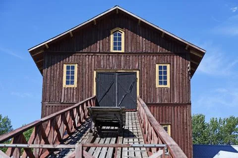 Old mill farm with manual elevator arrangement Stock Photos