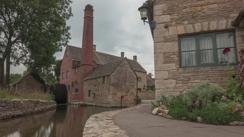 The Old Mill Museum in Lower Slaughter, time lapse, the Cotswolds Stock Footage 137817638