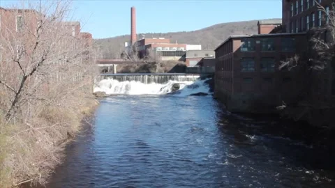 An Old Mill Waterfall In A New England Town Stock Footage 330269695