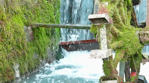 Old Mill Wheel in Front of a Waterfall in Slow Motion Video stock 61122186