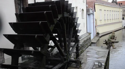 Old mill wheel in Prague Stock Footage 34290106