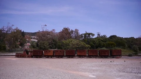 Old mine abandones rust train trees sardinia static carbonia Stock Footage 94720437