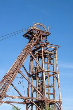 Old mine head on display in the public park Stock Photos