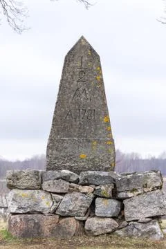An old minestone 1781 스톡 사진