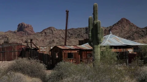 Old Mining Town with Cactus Stock Footage 78201034