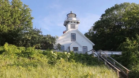 Old Mission Lighthouse on Sunny Summer Day Stock Footage 101034708