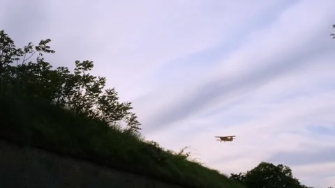 Old model aircraft while low-level flight. Stock Footage 241720155
