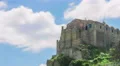 Old monastery on top of mountain. Time-lapse of clouds moving in sky over church 4k or 4k+ Resolution