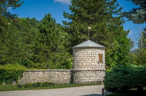 Old monastery wall and tower in Cetinje, Montenegro Fotos de archivo