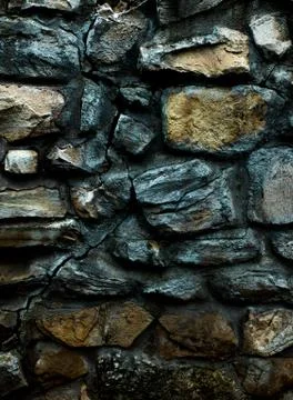 Old monastery wall made of big rocks vertical 3d texture, background Stock Photos