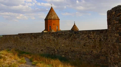 Old Monastry Building Behind a Stone Wall Stock Footage 53232650