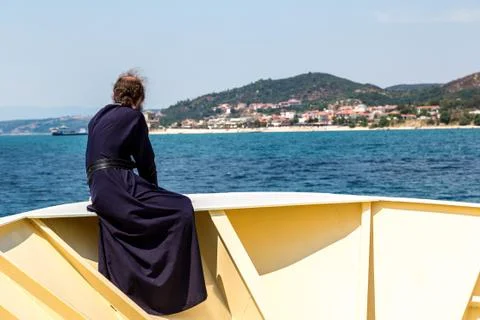 Old monk on a ship Stock Photos