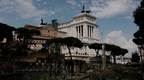Old monuments in the front, restored buildings in the back, Rome, Italy Video stock 68534347
