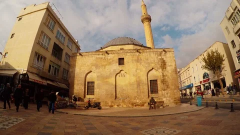 Old Mosque in Centre of Ancient City Urfa Among Modern Buildings Stock Footage 75411260