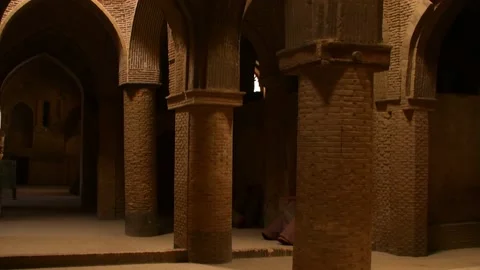 Old mosque pillars and interior in Esfahan Stock Footage 199492032