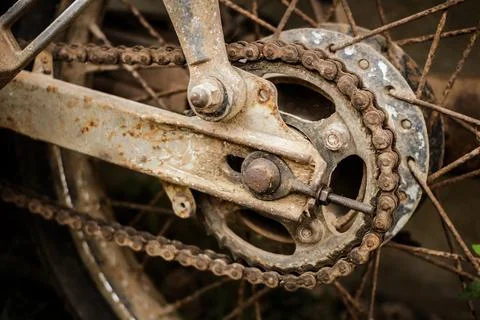 Old motorcycle chain rust Stock Photos