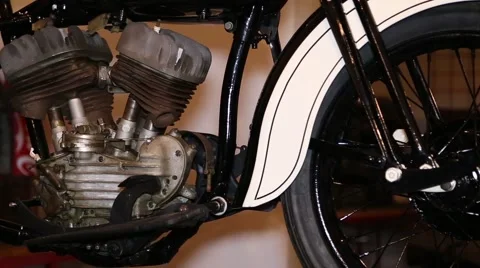 Old motorcycle, the front wheel and the engine Stock Footage 47732056