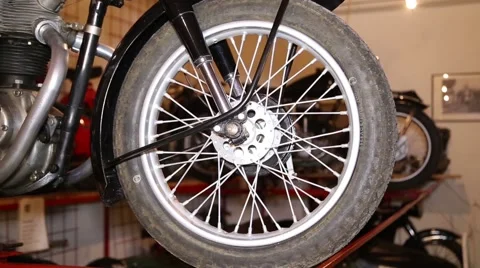 Old motorcycle, front wheel Stock Footage 47732359