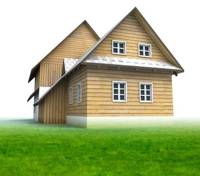 Old mountain hut with grass on white background illustration Ilustración de archivo