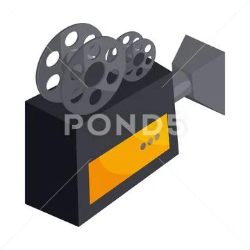 Old movie camera with reel icon, cartoon style: Graphic #74138045