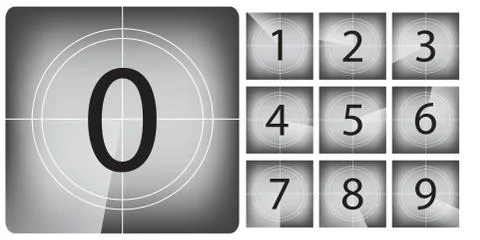 Old movie countdown frame vector illustrations set Stock Illustration