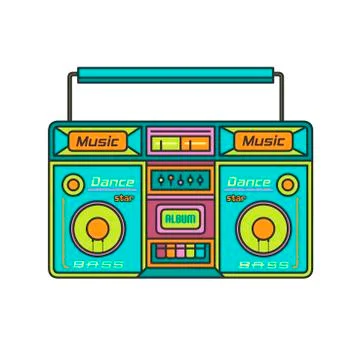 Old multi-colored tape recorder.Vector illustration. Stock Illustration