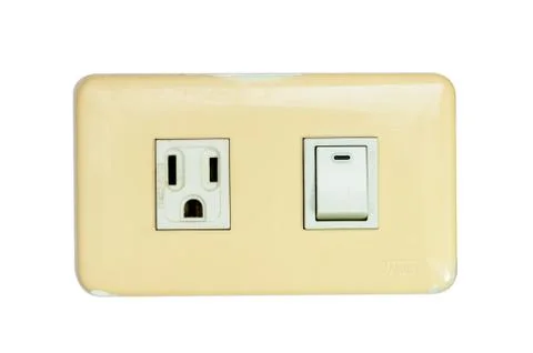 Old multi power combination light switch and power outlet isolated on white Stock Photos