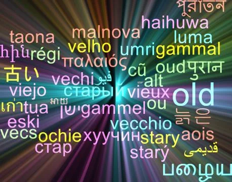 Old multilanguage wordcloud background concept glowing Stock Illustration