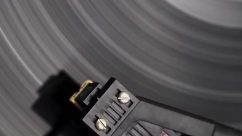 Old music record player. rapidly spinning. Music in old days. Close-up. top view Stock Footage 208468052
