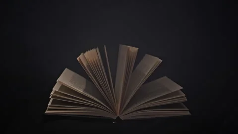 Old Mystical Book with Open Pages with Magic Smoke on Black Background Stock Footage 264113958