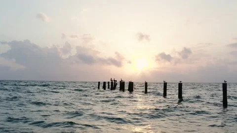 Old Naples, Florida, Sunset and pier in the Gulf of Mexico with a wooden pier Stock-Footage 154422401