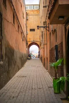 Old narrow street in marrakech Stock Photos