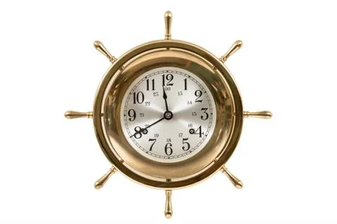 Old Nautical Clock Isolated on White Stock Photos