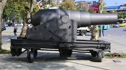 Old naval cannon in the park Stock Footage 56565814