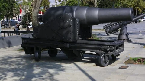 Old naval cannon in the park Stock Footage 56565883