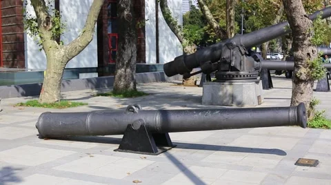 Old naval cannon in the park Stock Footage 56565909
