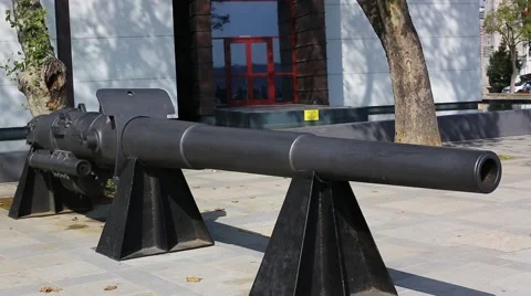 Old naval cannon in the park Stock Footage 56565922
