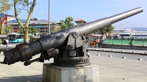 Old naval cannon in the park Stock Footage 56566143
