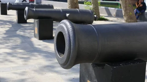 Old naval cannon in the park Stock Footage 56566173