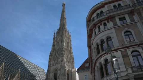 Old Neo-giothic buildings of Austrian capital and the Saint Steven Cathedral Stock Footage 149229331