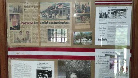 Old news articles and tools in the "Schafferer Museum" in Pozuzo, Peru Stock Footage 283672502