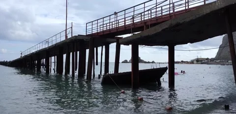 Old, non-working pier in Sudak Stock Footage 138280230