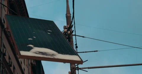 Old not working solar panels in winter, snow Stock Footage 58264291