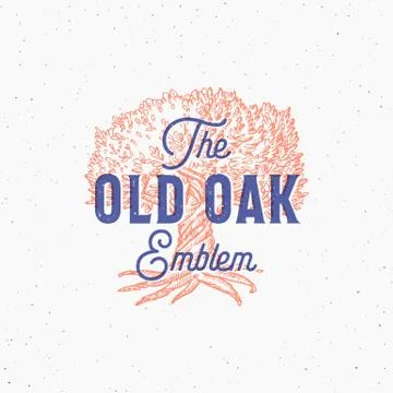 Old Oak Abstract Vector Sign, Symbol or Logo Template. Hand Drawn Oak Tree Stock Illustration