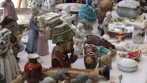 Old Objects at Flea Market Stock Footage 76214975