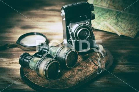 Old objects with lenses. Stock Photos