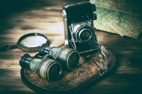 Old objects with lenses. Stock Photos